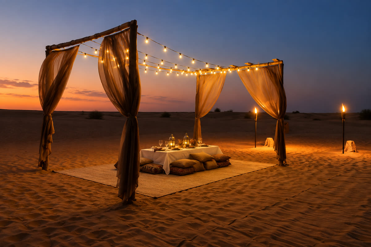 Desert dunes at dusk on a private drive